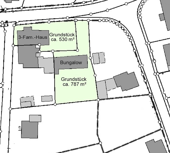 Dreifamilienhaus + Bungalow kaufen Nähe Asbach WL-428 Lageplan 3-Fam-Haus und Bungalow