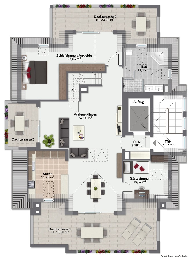 Penthousewohnung mieten im Stadtteil von Hennef VRH-1870 immoGrafik Korrekturauftrag